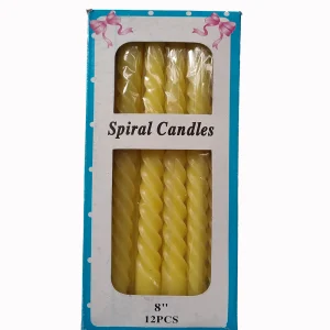Vela en espiral amarilla . Cajita de 12 unidades